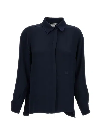 Max Mara Embroidered-logo Silk Shirt In Blue