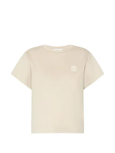 Max Mara Crew Neck Short Sleeve Nylon Silk Top In Neutral
