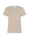 Max Mara Cotton T-shirt With Monogram And Patch Pocket In Neutral