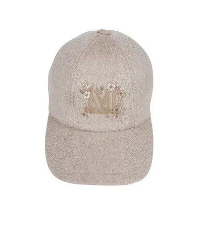 Max Mara Embroidery Cashmere Baseball Cap In Nude