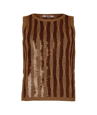 Max Mara Embroidery Sequined Knitted Vest In Brown