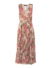Max Mara Floral Midi Dress With V-neckline And Pleated Skirt In Multi