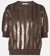 Max Mara Empoli Sequined Linen Top In Brown