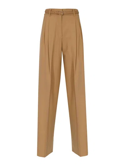 Max Mara Entrata Wool Twill Trousers In Brown
