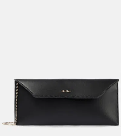 Max Mara Envelope Leather Clutch In Black