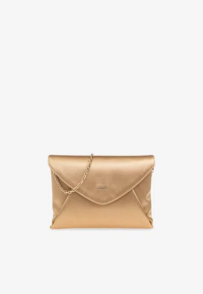 Max Mara Envelope Satin Clutch In Gold