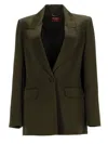 Max Mara Green Solid Notched Lapel Blazer In Green