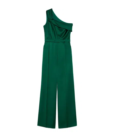 Max Mara Envers Satin One-shoulder Jumpsuit In Green