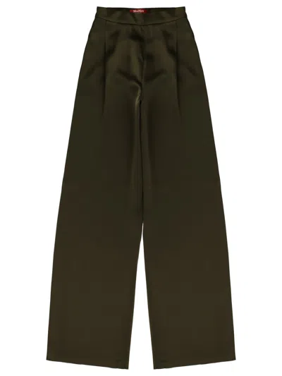 Max Mara Envers Satin Tailored Pants In Green