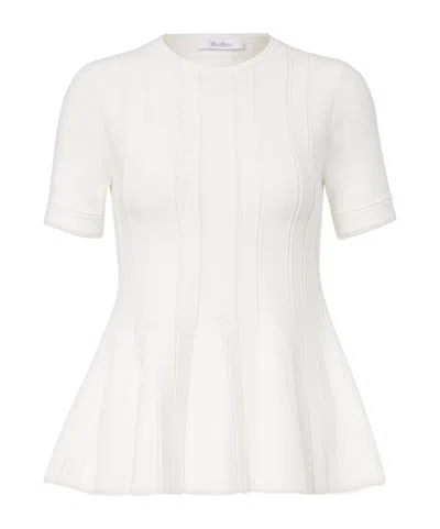 Max Mara Epoche Peplum Open-knit Top In White