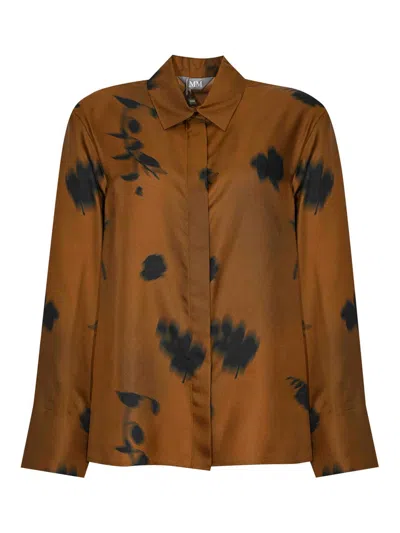 Max Mara Eraclea Silk Shirt With Floral Print In Brown