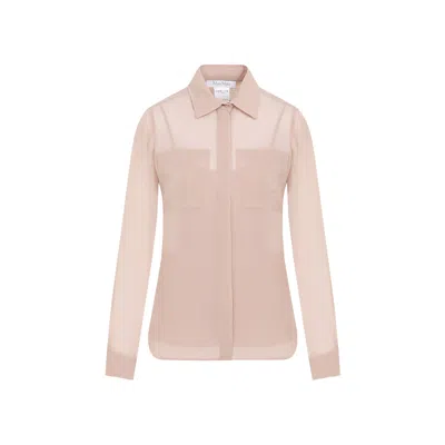 Max Mara Curved Hem Long-sleeved Shirt In Beige