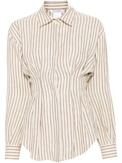 Max Mara Eritrea Striped Linen Shirt In White