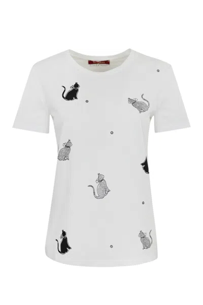 Max Mara Ernesta Cotton T-shirt With Print And Glitter In White