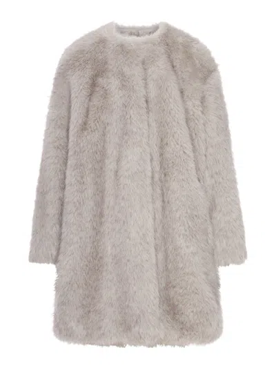 Max Mara Fur Round-neck Coat In Gray