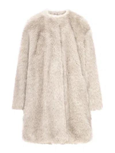 Max Mara Faux-fur Coat In Neutral