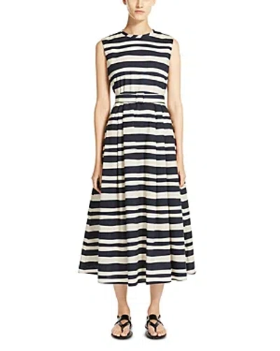 Max Mara Printed Poplin Dress With Belt In Ultramarine
