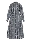 Max Mara Midi Dress With Long Sleeves And Belt In Blue