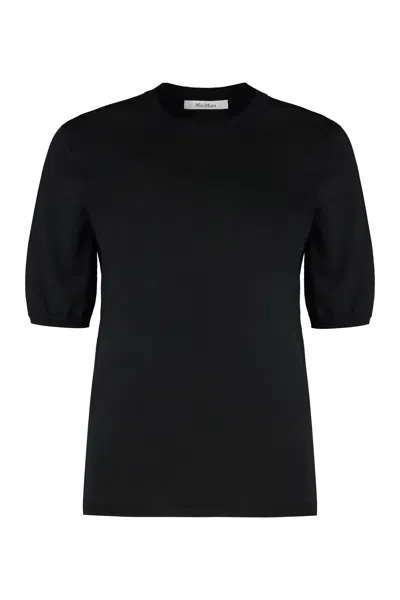 Max Mara Essential Slim Fit Wool Shirt With Puff Sleeves In Black
