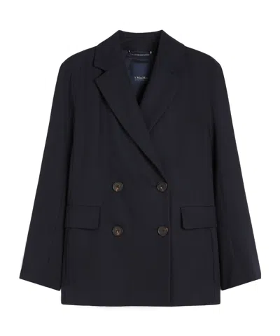 Max Mara Double-breasted Wool Crepe Blazer In Blue