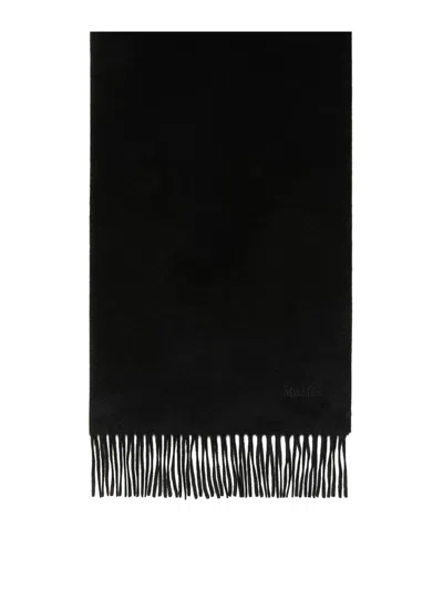 Max Mara Cashmere Stole With Embroidery And Fringing In Black