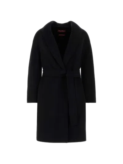 Max Mara Estremo Belted Shawl-collar Coat In Black