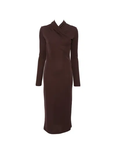 Max Mara Estremo Crossover-neck Long-sleeve Midi Dress In Brown