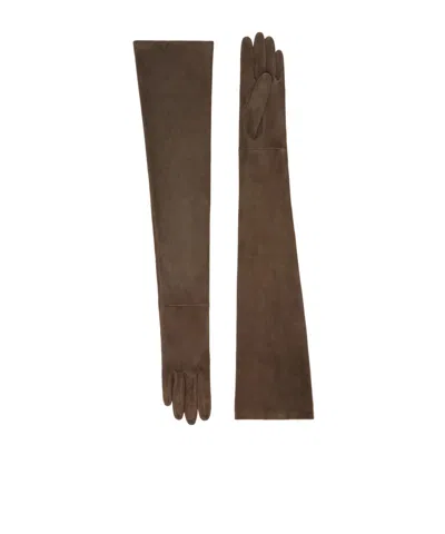 Max Mara Estremo Flared Long Gloves In Brown