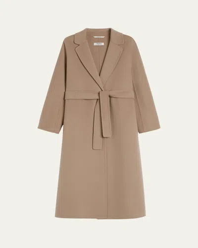 Max Mara Esturia Wool Belted Wrap Coat In Brown