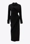 Max Mara Cotton Dress With Cut-out Design And Ruched Detail In Black