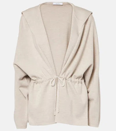 Max Mara Etna Wool Knit Cardigan W/lace In Light Beige