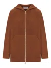 Max Mara Knitwear Hoodie With Long Sleeves And Pockets In Brown