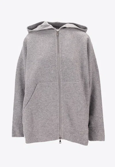Max Mara Etuania Zip-up Hooded Sweatshirt In Gray