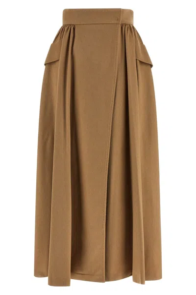 Max Mara High Waist Midi Skirt With Draped Design In Gold