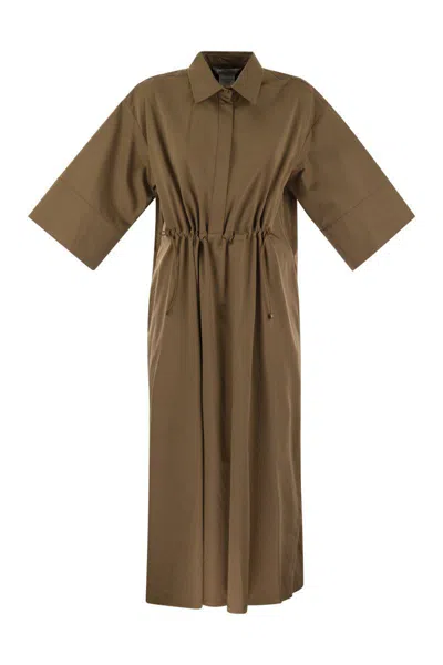 Max Mara Eulalia Long Cotton And Silk Chemisier Dress In Brown