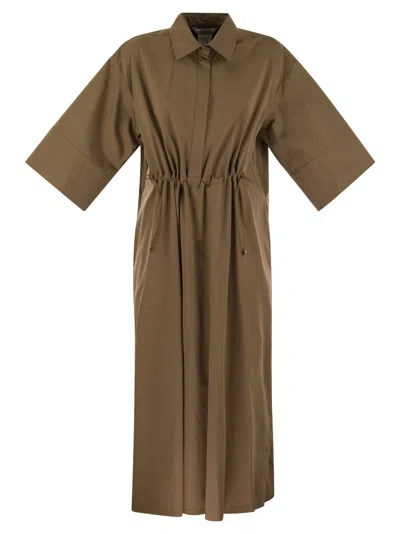 Max Mara Eulalia Long Cotton And Silk Chemisier Dress In Brown