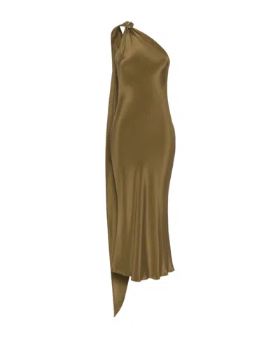 Max Mara Evasto One-shoulder Hardware-detail Silk Midi Dress In Green