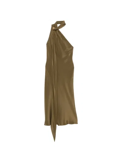 Max Mara Evasto One-shoulder Hardware-detail Silk Midi Dress In Green
