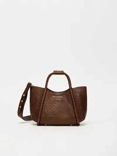 Max Mara Extra-small Ostrich-print Leather Marine Bag In Brown