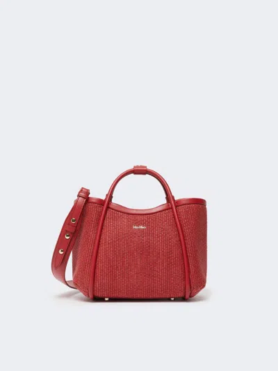 Max Mara Extra-small Raffia-look Basketweave Marine Bag In Red