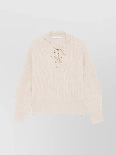 Max Mara Eyelet Detail Knitwear With Lace-up Sleeves In Beige
