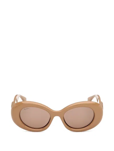 Max Mara Eyewear Logo-plaque Oval-frame Sunglasses In Brown