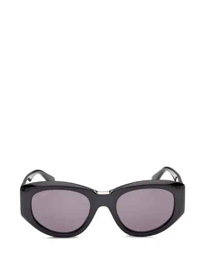 Max Mara Eyewear Shiny Oval-frame Sunglasses In Black