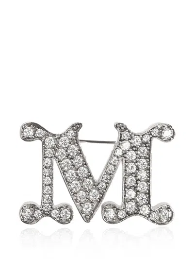 Max Mara Facella Zirconia-embellished Brooch In Silver