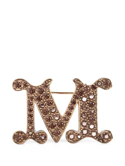 Max Mara Facella Zirconia-embellished Brooch In Brown