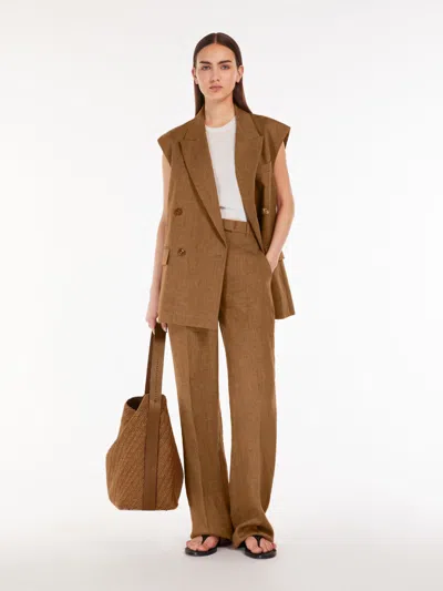 Max Mara Faded Linen Trousers In Brown