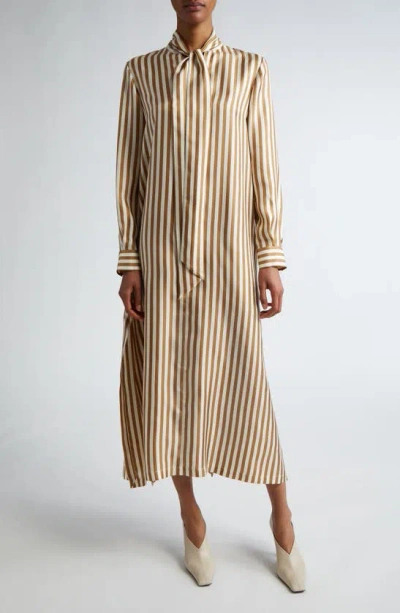 Max Mara Faesite Stripe Long Sleeve Silk Twill Shirtdress In Brown