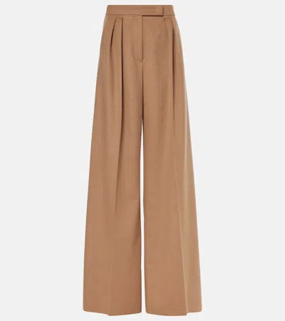 Max Mara Fagus High-rise Wool Wide-leg Pants In Brown