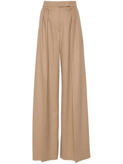 Max Mara Lvr Exclusive Camel Flannel Wide Pants In Brown