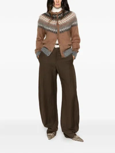 Max Mara Fair Isle Brushed Cardigan In Brown